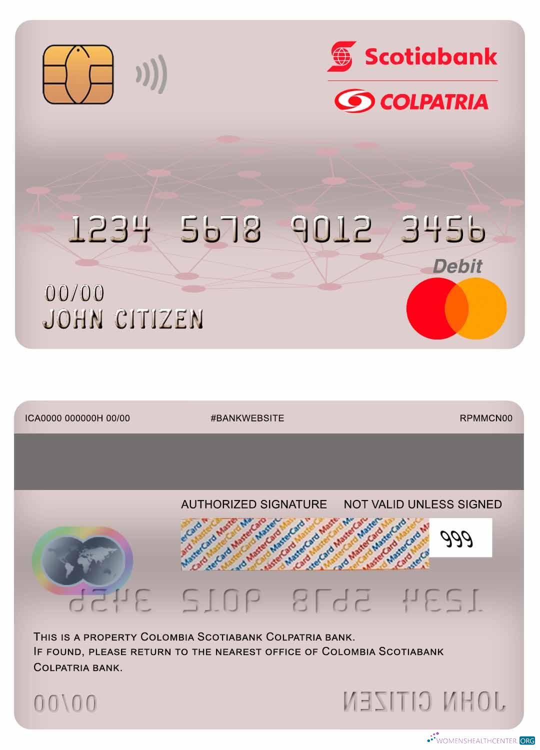 Download Colombia Scotiabank Colpatria bank master debit card Photoshop template